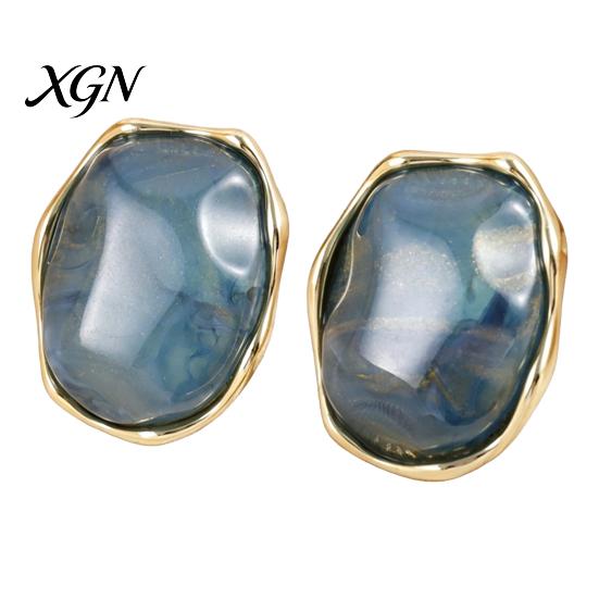 Gift for Her on Birthday 1 Pair Natural Healing Stone Stud Earrings Women, Gold Lightweight Daily Wear Plated Oval Resin Earrings, Faux Crystal