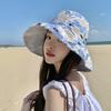 Women Summer Hat Windproof Strap Printed Large Brim Foldable Anti-UV Sun Protection Fisherman Cap Outdoor Sun Hat