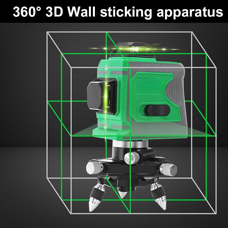 12-линейный лазерный уровень 3D зеленый свет автоматическое самовыравнивание 360 вращающийся измеритель горизонтальный вертикальный крест самовыравнивающийся 635 нм