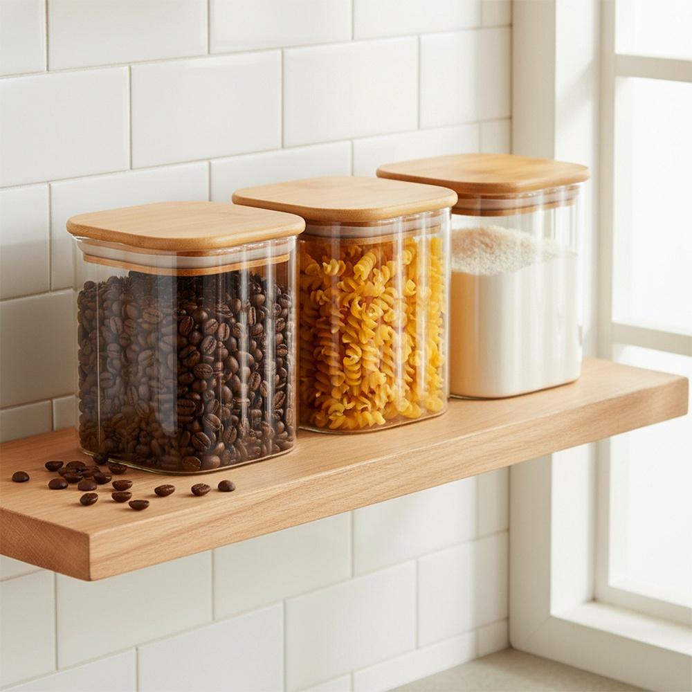 Glass container for loose products with lid and seal 750 ml