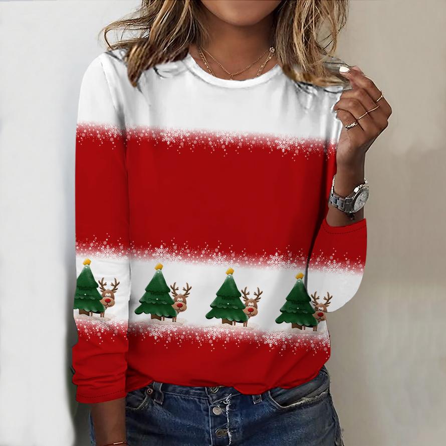 Женский новый повседневный топ с круглым вырезом и длинным рукавом на осень-зиму 2025 года с 3D-рождественским узором. Идеальный подарок на Хэллоуин и Рождество.