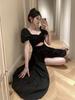 Новое винтажное французское длинное платье с открытой вилкой, женское черное элегантное вечернее платье макси с вырезами, женское сексуальное клубное платье в корейском стиле