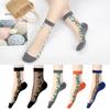 5 Pairs of Ladies Autumn Thin Floral Embroidered Glass Silk Clear Cotton Bottom Crystal Ice Stockings