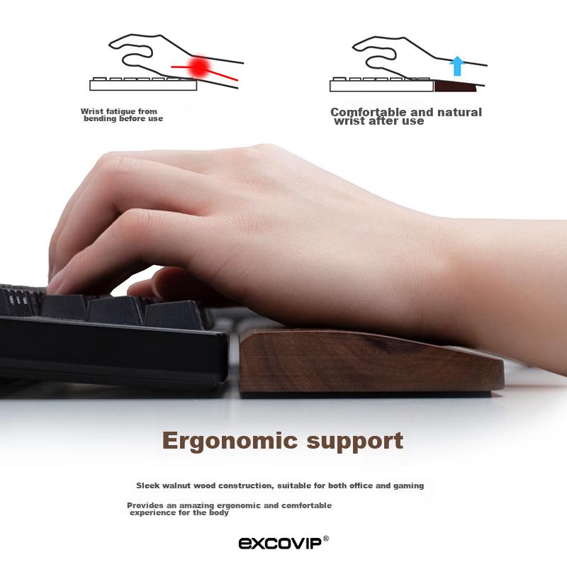 Black Walnut 87-Key Keyboard Handrest, Wrist Rest Solid Wood Handrest, Wooden Mouse Wrist Pad, Mouse Pad Wrist Rest Keyboard Support 9716