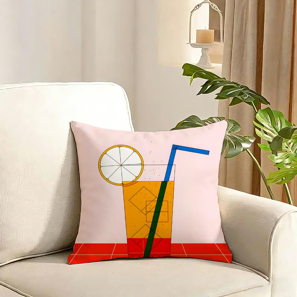 food illustration Cushion Cover Reversible Plush Pillow Cover Soft Fluffy Home Decor for Sofa Bedroom
