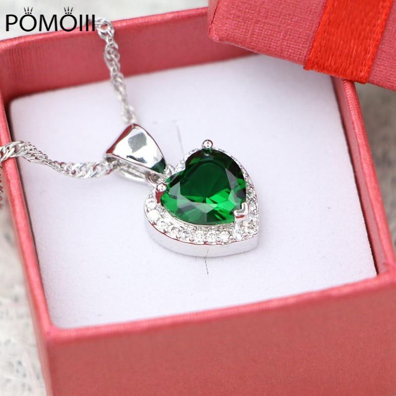Heart Pendant Necklace Green Cubic Zirconia 925 Silver Jewelry for Women