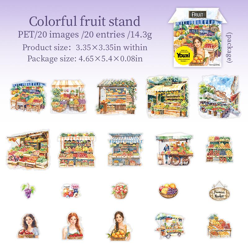 20 листов/пакет Серия «Маленький базар» Наклейки с уличными пейзажами Пейзаж Материал для коллажа для ручного учета Сделай сам Рамка для фотографий Декоративная карточка