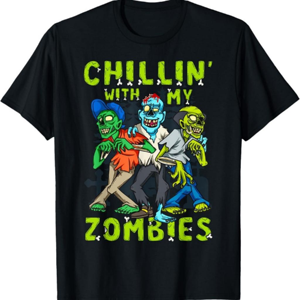 Chillin With My Zombies Halloween Boys Kids Funny T-Shirt