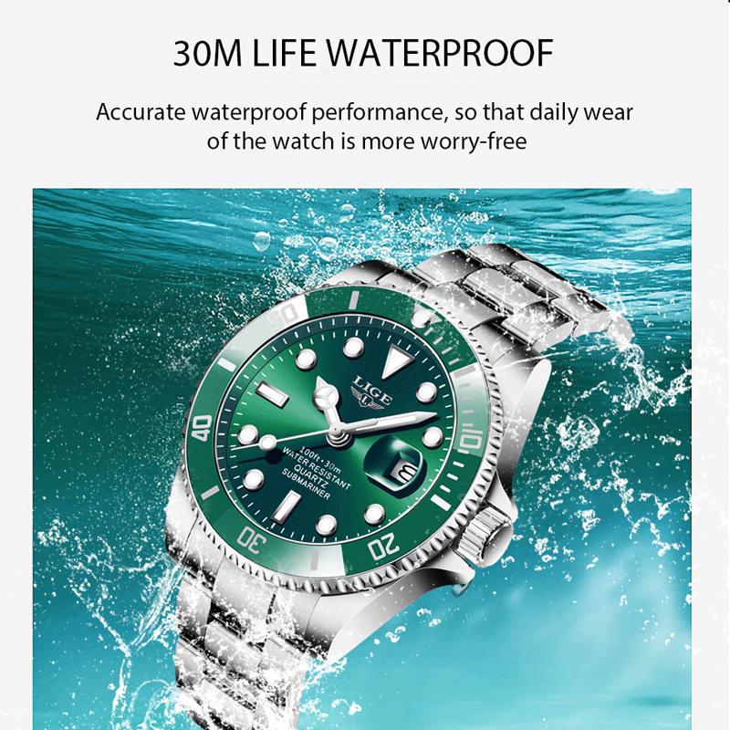 LIGE Fashion Men Watch Top Brand Luxury Stainless Steel Watches Waterproof Luminous Quartz Wristwatch