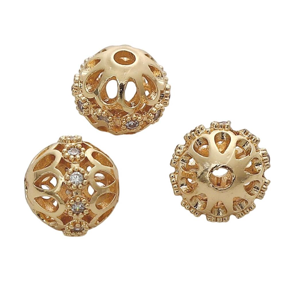 Copper Micro Inlaid Zircon Drill Ball Beads For DIY Earring Bracelet Necklace Jewelry Making Craft Accessories
