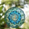 1pc Elegant Double-Sided Metal 3D Mandala Wind Chime - Teal & Golden, Rotating Design for Serene Garden Decor, Ideal Christmas & Halloween Gift