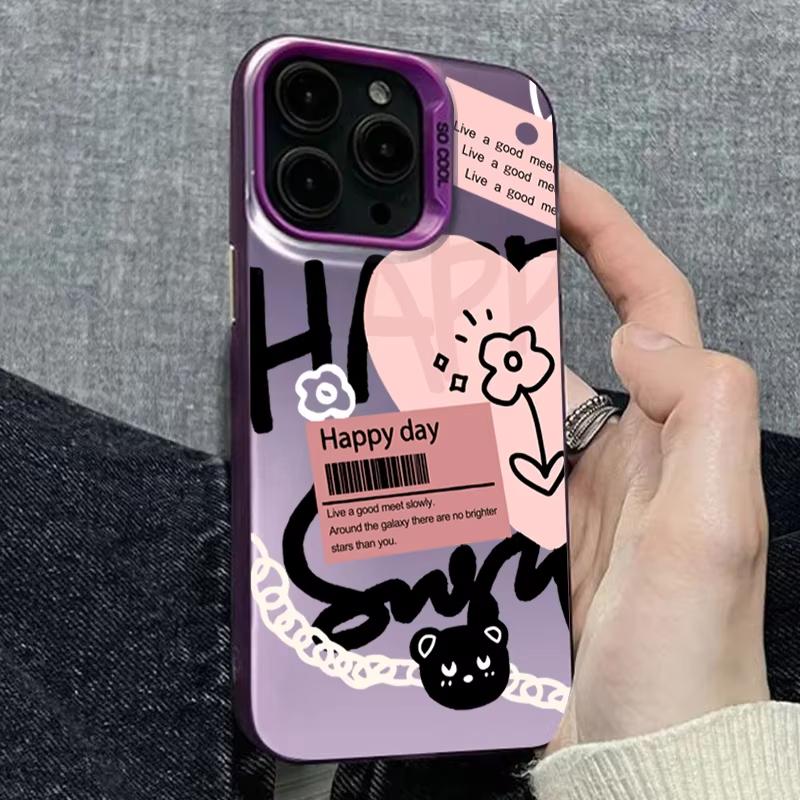 Черный Узор с Надписями и Рисунками Сердечек Чехол для Телефона Для iPhone 17 Pro Max 16 15 Pro 14 13 Mini 12 11 XR XS 17Air 16 Plus Задняя Крышка