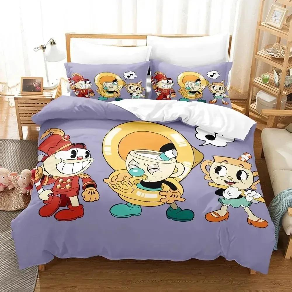 Комплект постельного белья с изображением мультяшного персонажа Mugman Cuphead, пододеяльник, стеганое одеяло, наволочка, одеяло размера «king-size», комплект постельного белья для мальчиков и взрослых
