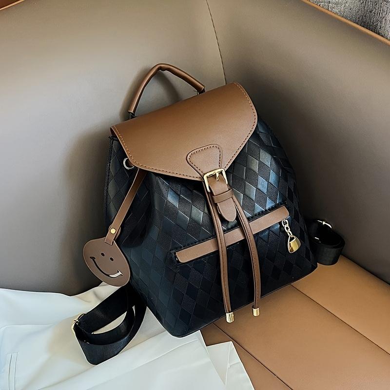 Стильный рюкзак из полиуретана для женщин, кофейно-коричневый и черный цвет, дизайн колор-блок, регулируемые плечевые лямки, идеально подходит для работы и повседневного использования, дорожный рюкзак