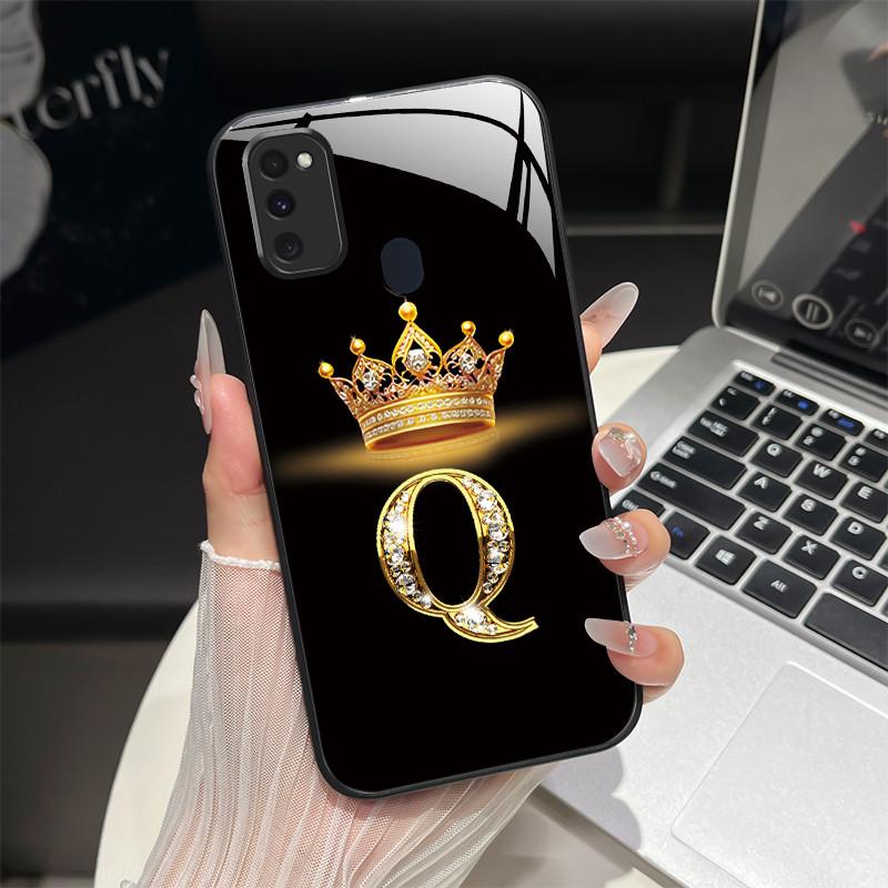 For Samsung M21 M31 M21S M31S Case Fashion Letters Hard Tempered Glass Back Covers For Samsung Galaxy M30s M 31 M 21 Phone Shell