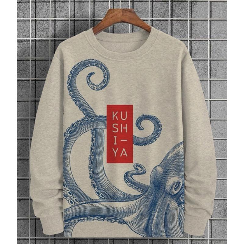 Осенняя мужская толстовка с принтом осьминога 3D, с круглым вырезом, толстовка с капюшоном для мужчин, мягкая свободная футболка большого размера с длинным рукавом