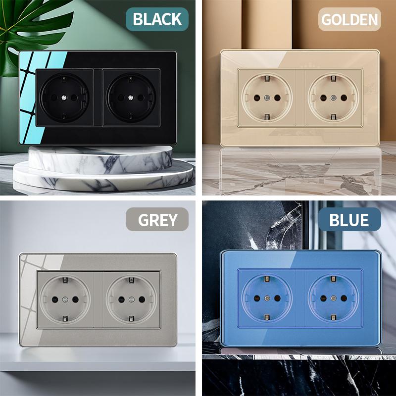 86mm Tempered Glass Wall Switch Socket Panel EU French UK Standard USB Charging Port 1/2/3/4 Gang Push Button Rocker Switch