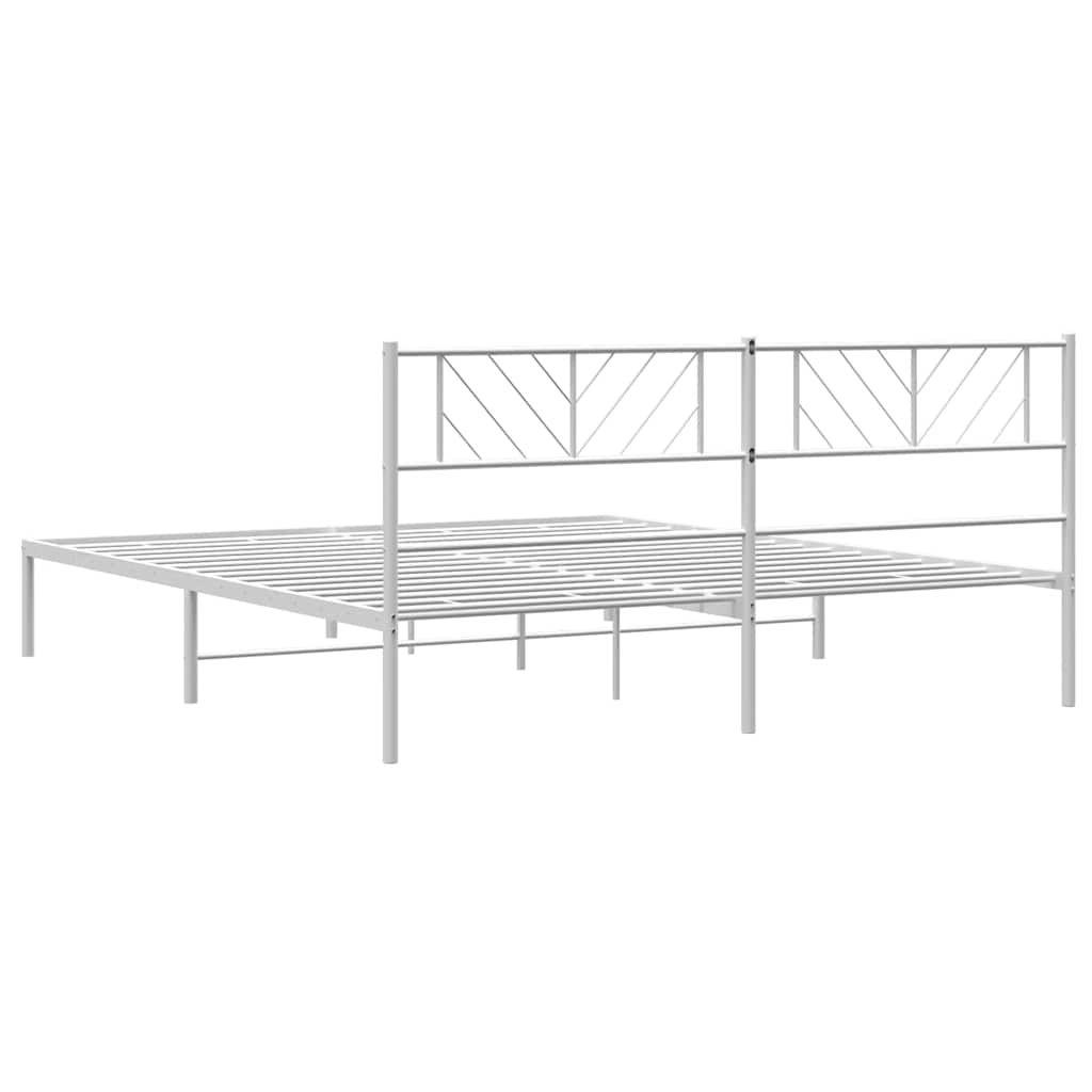 Metal Bed Frame with Headboard White 183 x 213 cm