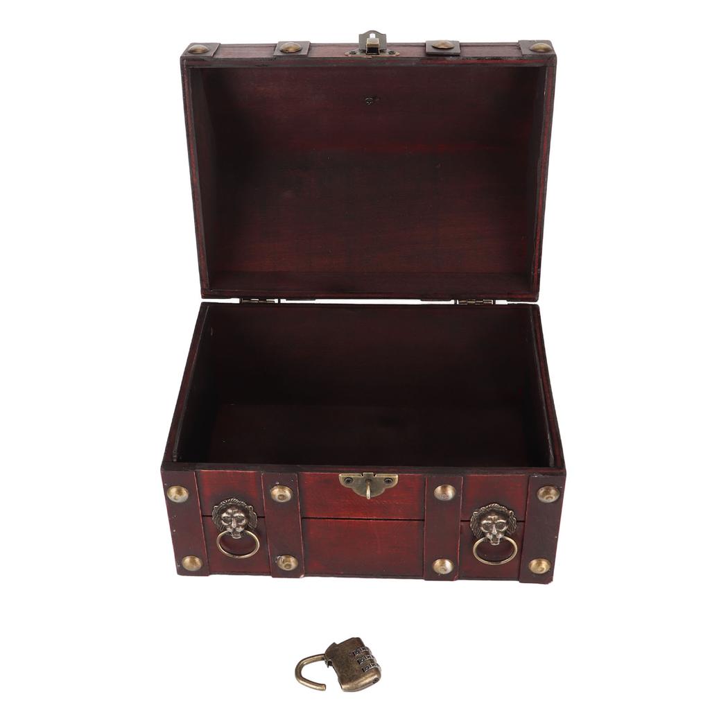 Treasure Chest Storage Box with Combination Lock Handcraft Exquisite Wood Treasure Box for Jewelry
