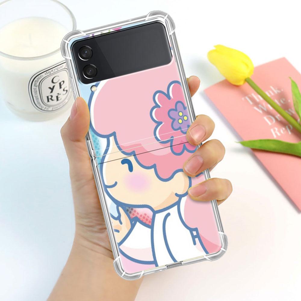 Роскошный чехол для Samsung Galaxy Z Flip 3 4 5G Funda Z Flip3 Clear PC Hard Противоударный чехол для телефона Shell LittleTwinStars Cute