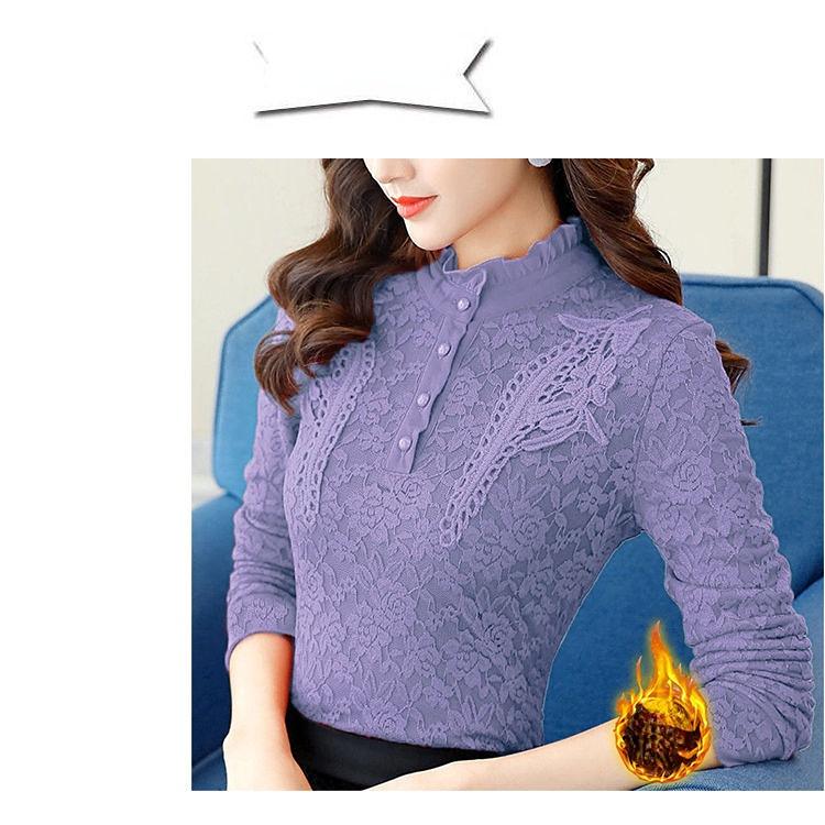 Зимняя модная теплая кружевная рубашка и блузка для женщин, флис ярких цветов