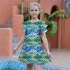 Girls Blue Fish Scale Print Dresses Kids Girl Party Dress Loose Fitting Loose Fitting Short Sleeved Skirt For Girls Over Four Years Old
