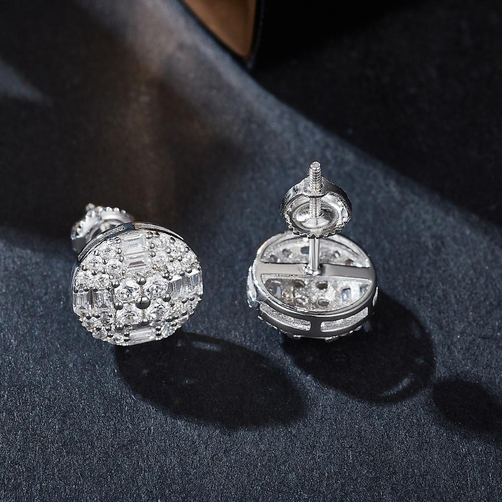 Round Cut Moissanite 925 Silver Stud Earrings 14K White Gold Plated Earring