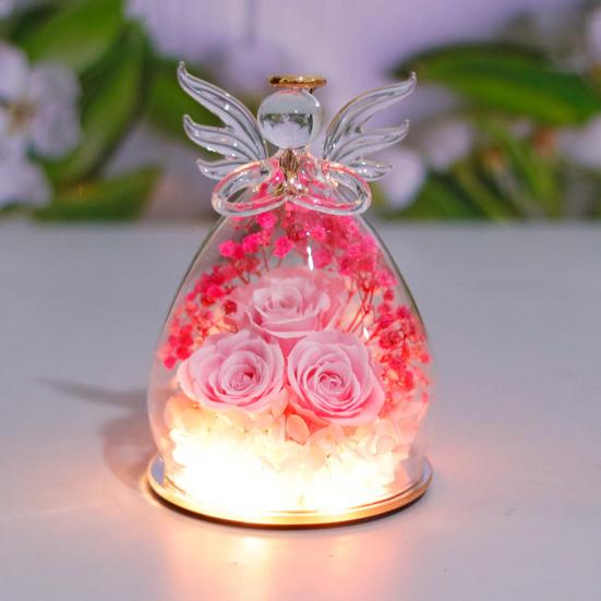 Yousheng Eternal Roses in Angel Glass Cover Настольные консервированные цветы Angel Preserved Roses Рождественские подарки для мамы, бабушки, жены