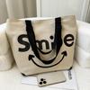Большая вместительная холщовая большая сумка с буквами контрастного цвета, сумка на одно плечо с принтом улыбающегося лица и женская сумка через плечо