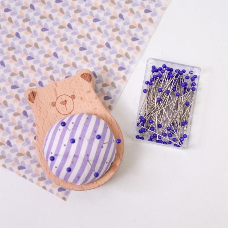 Wood Pin Cushion with 100Pcs Sewing Pin for Dressmaking Needlework Sewing 38mm Quilting Positioning Pin with Pin Holder