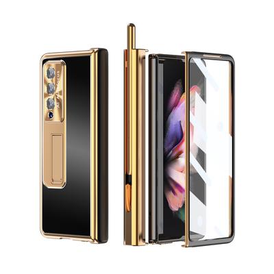 Металлический чехол из нержавеющей стали для Samsung Galaxy Z Fold3 Fold 4 3, стеклянная пленка, защитная пленка для экрана, подставка, шарнир, крышка слота для ручки