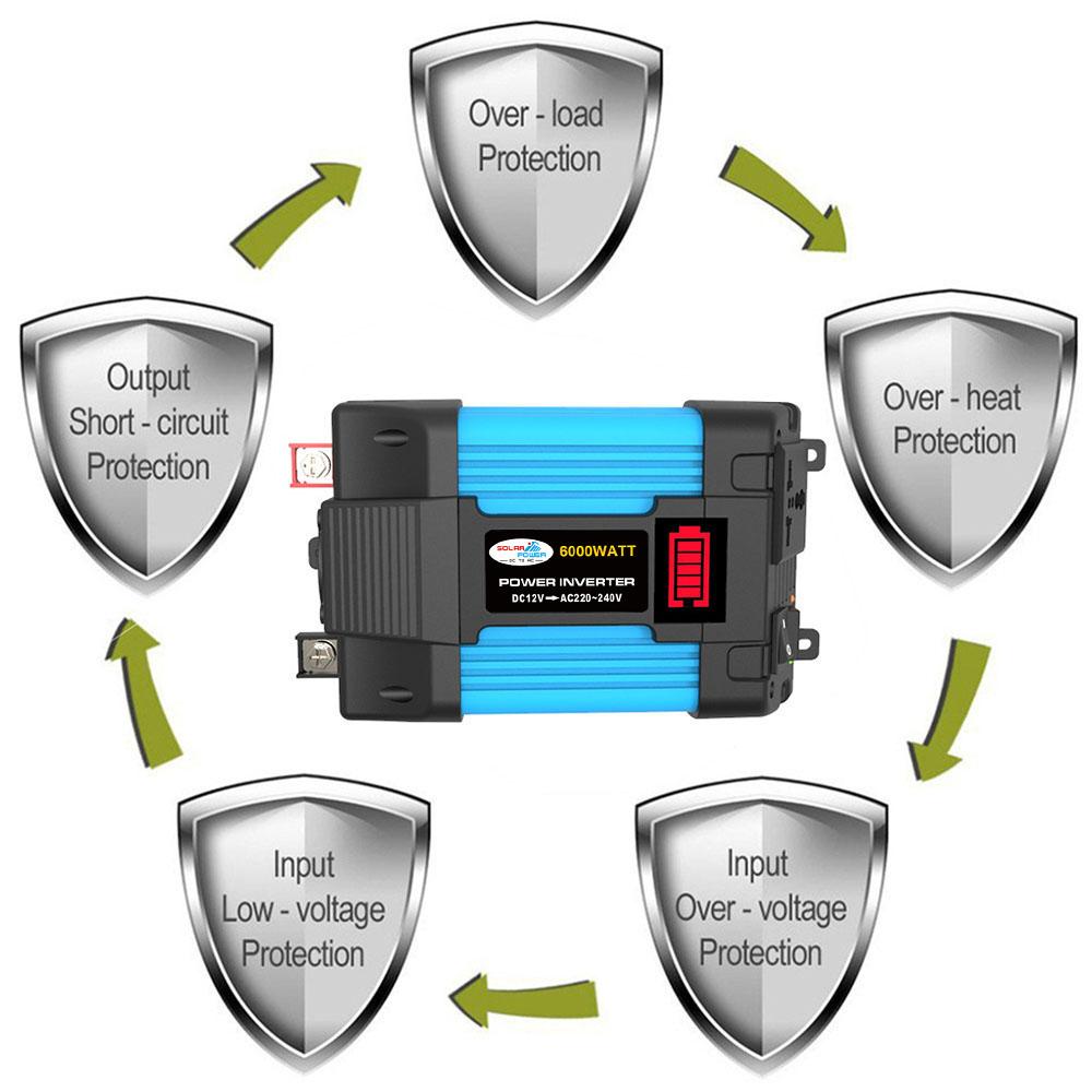 DC 12 В в 220 В устанавливаемый на транспортное средство бытовой преобразователь Инвертор мощности Автомобильный инвертор Пиковая мощность 6000 Вт Автомобильные аксессуары 500 Вт