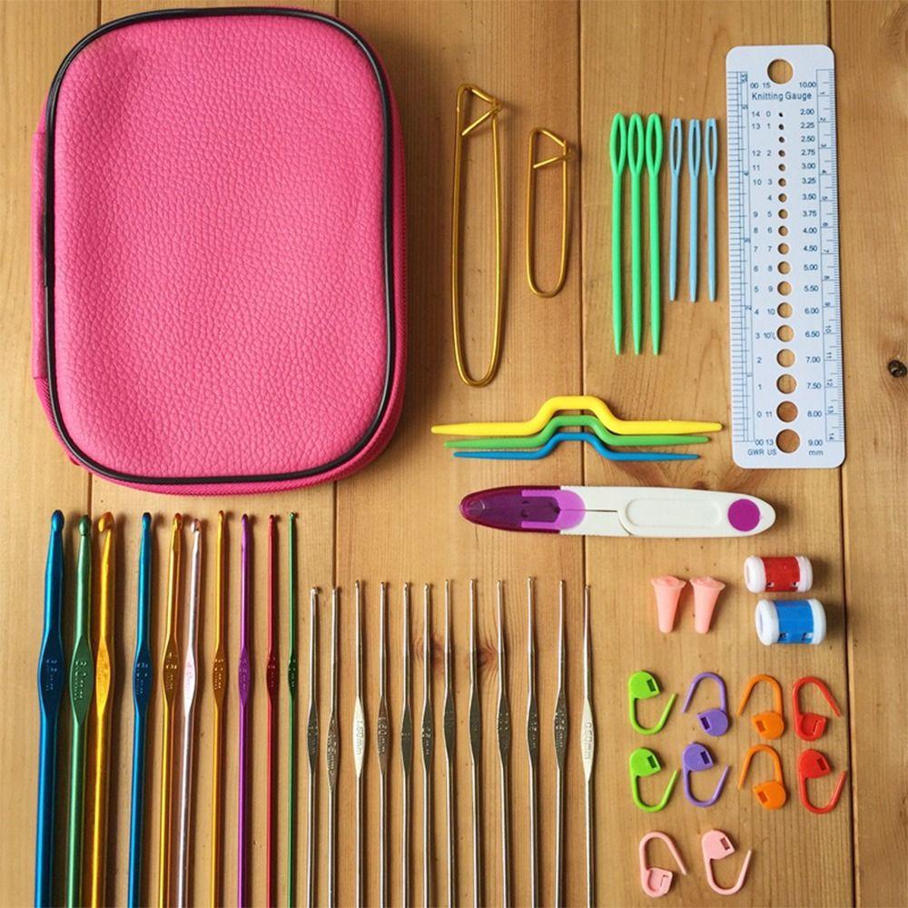 Aluminium Yarn Weave Craft Set 100 Piece Crochet Bag Metal Crochet Knitting Needles Crochet Hooks