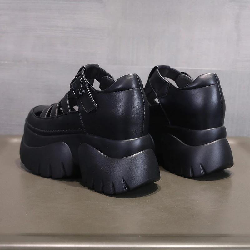 Fashion 9CM New Women Sandals Comfortable Shoes Buckle Fashion Summer RoundToe Platform Wedge High Hidden Heels Ladies Breathable