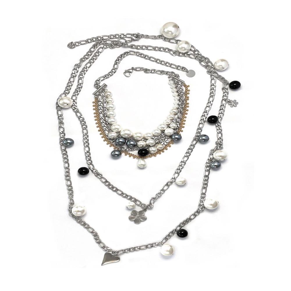 Choker Clavicle Chain Women Flowers Pendant Sweater Chain Pearl Multilayer Necklace Girls