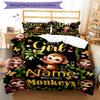 3pcs Custom Name Monkey Bedding Set Duvet Cover Closure Includes 1 Duvet Cover & 2 Pillowcases, Soft and Comfortable for All Seasons.