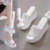 138-30 White Wedge Heel Sandals 10CM Waterproof Table Muffin Thick Sole Fashion Inner Height Increase Fish Mouth Slippers Women's Summer