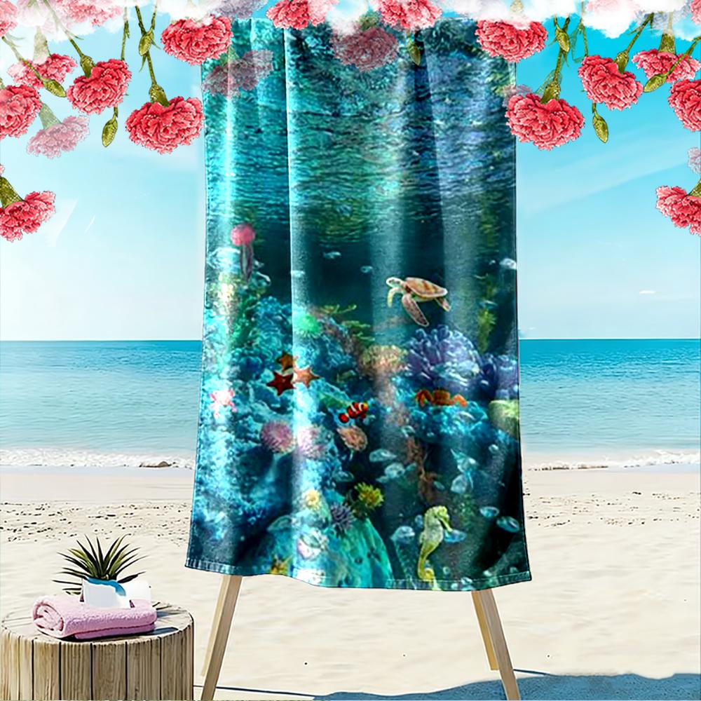 Underwater Ocean Scene with Coral and Turtles Beach towel quick-drying for travel outdoor sports jogging beach and swimming