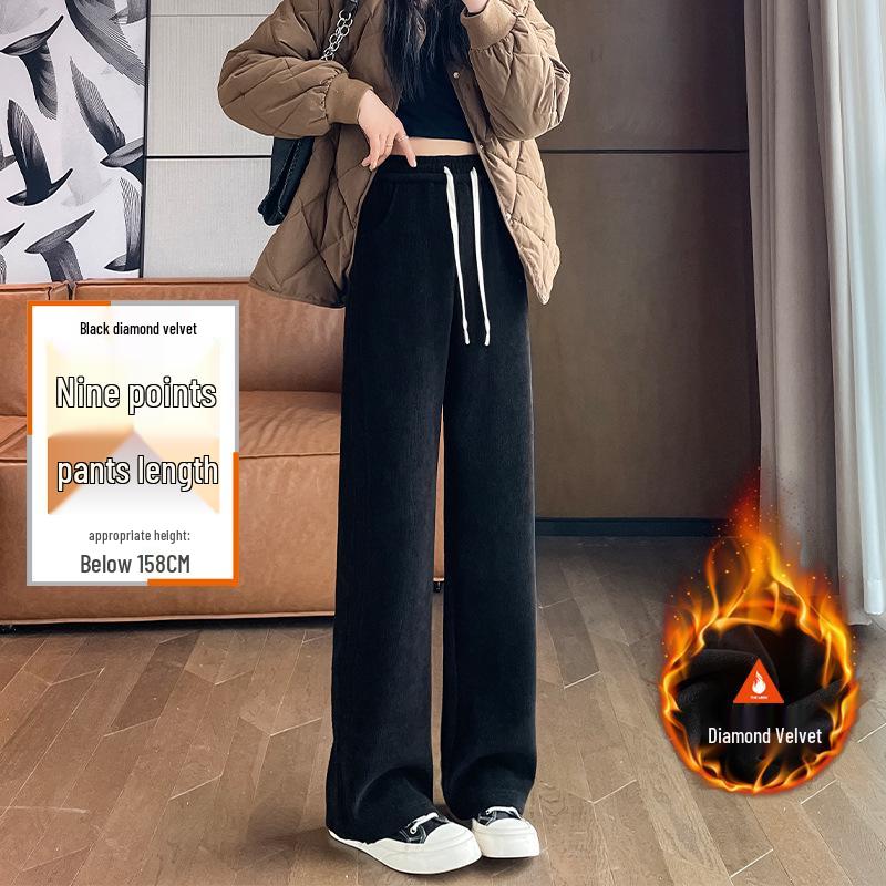 High-Waisted Fleece-Lined Wide-Leg Women's Pants for Autumn/Winter - Casual, Petite, and Straight-Leg Sports Sweatpants.