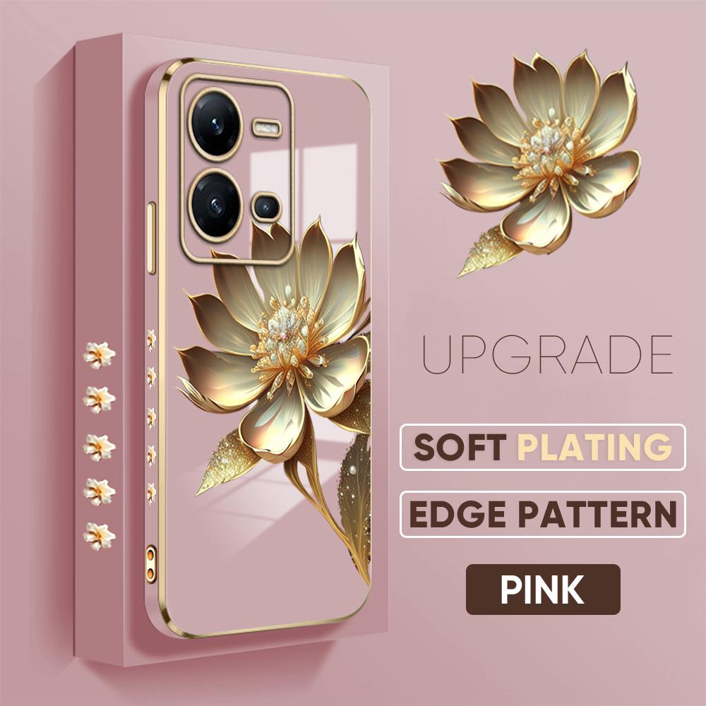 Роскошный чехол с золотым цветком лотоса для VIVO V27 V23E V25 Y21 Y21S Y02 OPPO A31 A15 Realme 10 C11 8 9 HUAWEI P40 Pro P30 Mate Nova Honor Cover
