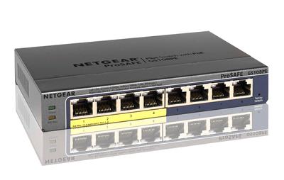 Коммутационный концентратор NETGEAR 8 портов Gigabit в металлическом корпусе, монтируемый на стену, бесшумный, безвентиляторный, VLAN QoS, неуправляемый Plus для корпоративного класса GS108PE PoE+ (53 Вт)