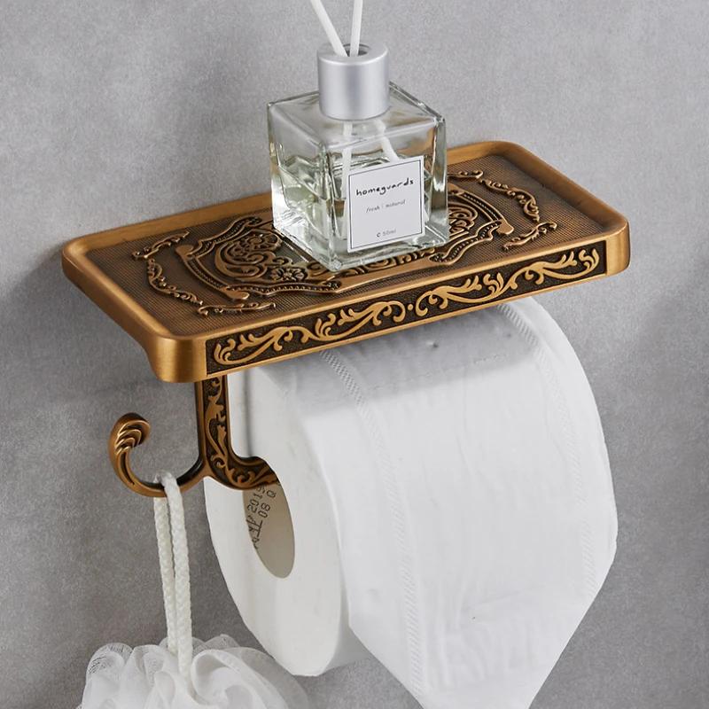 Старинный антикварный латунный держатель для туалетной бумаги с полкой для телефона, подвесная полка для салфеток, полка для рулонов в ванной, декоративный стиль