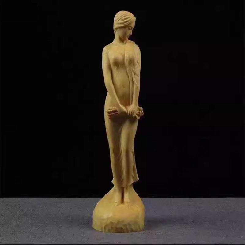 Статуэтка богини из цельного дерева, пасторальная девушка в цветочном сезоне, милая домашняя комната, офисные художественные украшения, бесплатная доставка