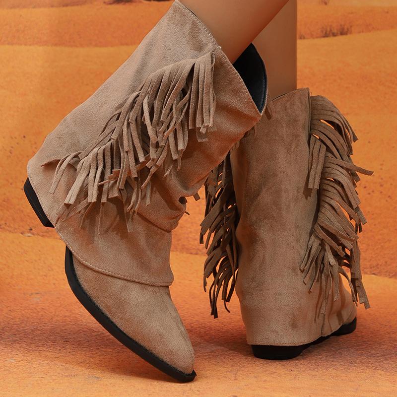 Осень-зима женские ковбойские сапоги в стиле вестерн с кисточками на квадратном каблуке женские винтажные короткие ботильоны