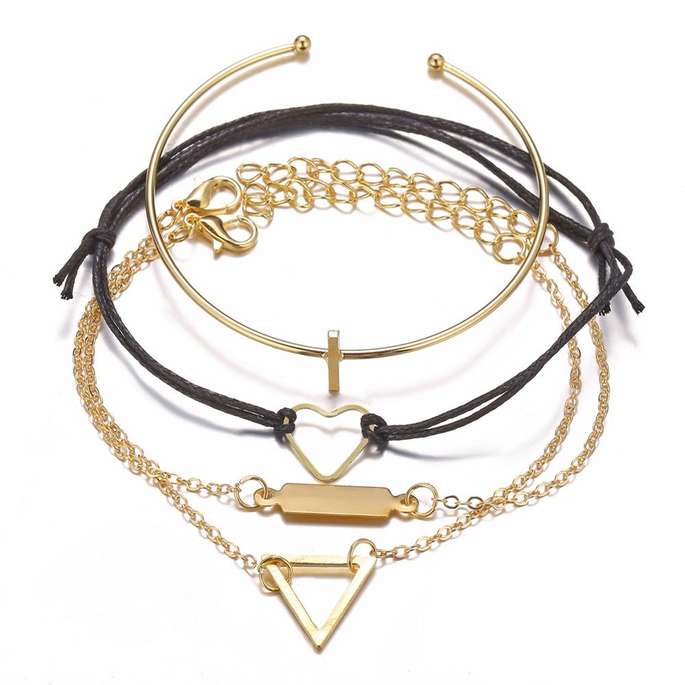 4 Pcs/set Women's Bracelet Heart-shaped Geometric Retro Simple Style Alloy Bracelet
