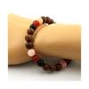 Pierres et Minéraux. Bracelet Perles Opale Rose + Agate noire + Agate Rouge + bois 8 mm. Fabriqué en France.