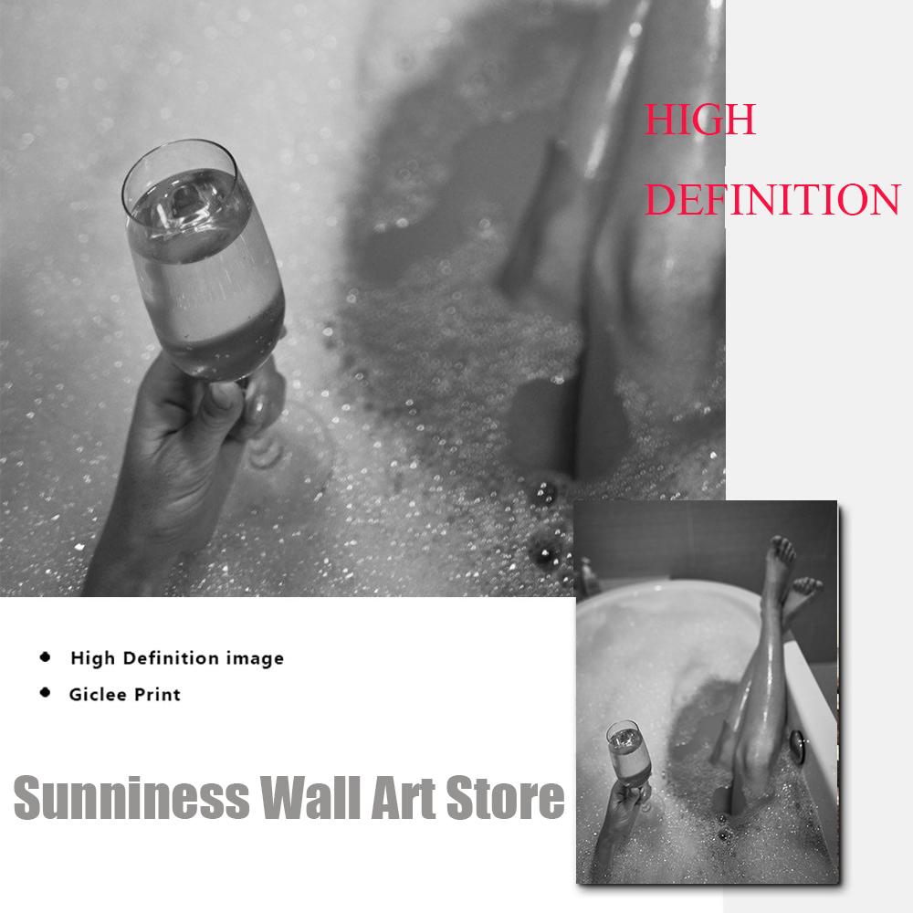 Современный туалет, сексуальная женщина, принты на холсте, девушка в баре, пьющая ванная комната, постеры с изображением, модный черный, белый цвет, картина с изображением шампанского, декор