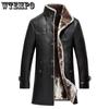 Windproof Cold-proof Thickened Faux Fur Outdoor Skiing Cycling Riding Coats Men's Winter Warm Faux Leather Plush Mid-length Jackets with Button