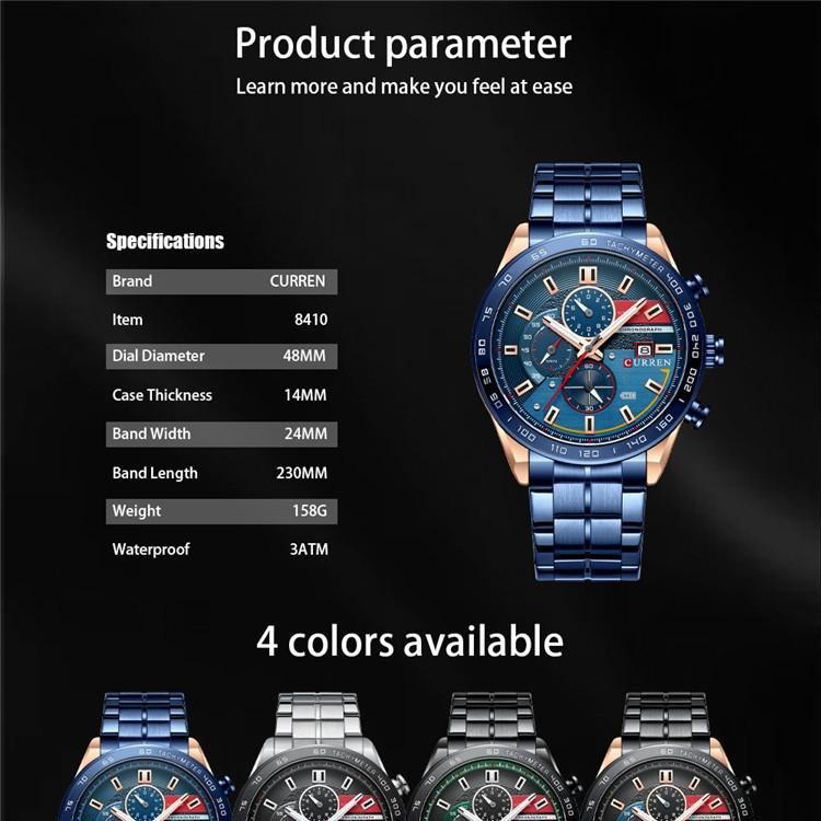CURREN Мужские многофункциональные спортивные часы со стальным ремнем, мужские модные повседневные часы с шестью контактами