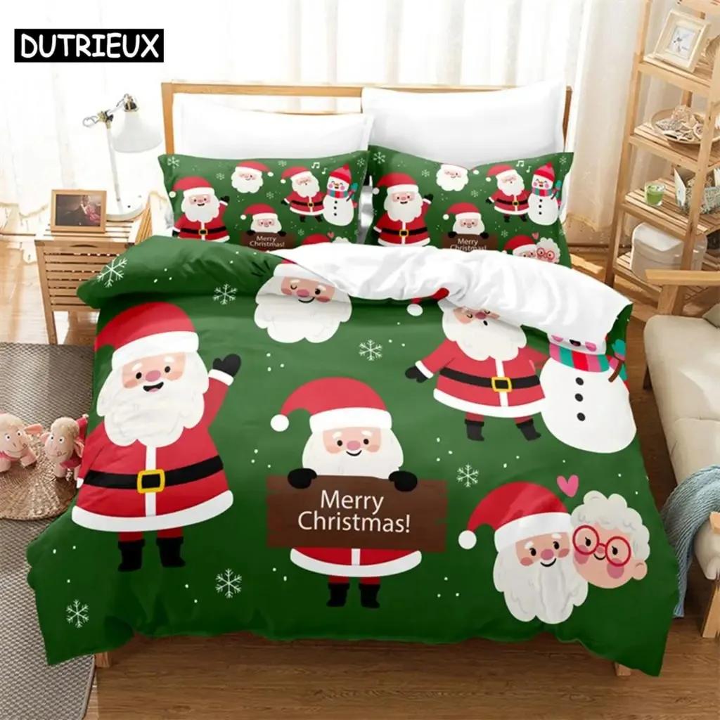 Cartoon Santa Claus Comfortable Duvet Quilt Cover Pillowcase Bedding Set Children Bedroom Decoration Home Textile